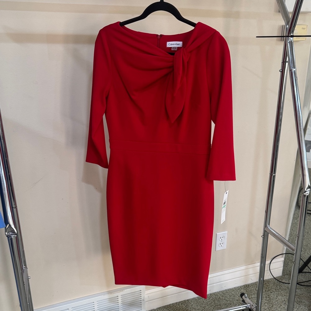 Calvin Klein Bold Red Long Sleeve Dress
